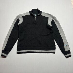 Kuhl Mens L Black Gray 100% Merino Wool 1/4 Zip Pullover Sweater